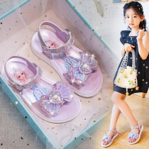 女童凉鞋2024夏季新款儿童公主鞋紫色水晶鞋小女孩爱莎公主女童鞋
