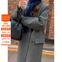 2023秋冬新款韩版高端西装式双面羊绒大衣女高级灰色加厚毛呢外套