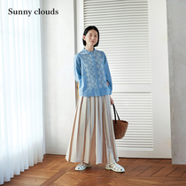 春季新品 桑妮库拉/Sunny clouds女式纯棉立领哈登格刺绣装饰衬衫