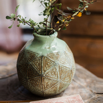 掬涵多面纹小口瓶复古陶瓷罐子花瓶花器装饰摆件新中式怀旧