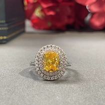 雷迪恩高级感S925纯银贵妇满钻镶嵌2克拉培育高碳钻彩宝黄钻戒指