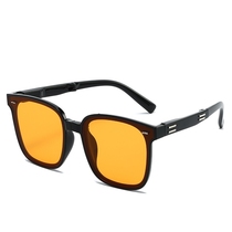方形橘色折叠墨镜男女韩版个性夏季高级感新款太阳眼镜大脸显瘦潮