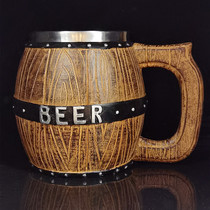 德国木桶啤酒杯创意酒吧扎啤杯个性大容量不锈钢水杯复古马克杯
