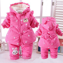女童冬季棉衣套装4-6-8个月宝宝加绒加厚棉袄外套0-1-2岁婴儿童装