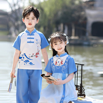 儿童唐装男童套装夏天六一小孩子中国风演出班服复古风女童汉服裙