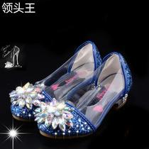 灰姑娘水晶鞋公主鞋韩版儿童夏季凉鞋小女孩高跟皮鞋女童单鞋