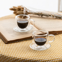 手工双层浓缩咖啡杯小号耐热茶杯带碟意式咖啡杯咖啡店带把小杯