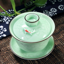 龙泉陶瓷青瓷功夫茶茶具盖碗茶杯家用陶瓷泡茶碗三才杯小茶碗小号