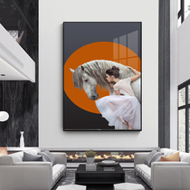 晶瓷画轻奢现代简约北欧橙色圆和马美女走廊客厅挂画玄关装饰画