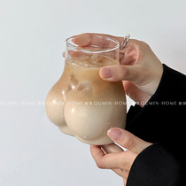 Qumin 可爱搞怪冰美式玻璃杯ins风拿铁咖啡杯个性创意冰饮奶茶杯