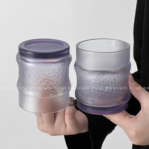 趣皿 磨砂渐变紫冰川杯挂冰玻璃杯高颜值咖啡冷饮杯家用喝水杯子