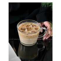 带把手竖纹咖啡杯简约ins早餐牛奶杯透明美式拿铁玻璃杯马克杯子