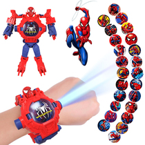 蜘蛛侠儿童电子手表玩具学生可投影卡通变身变形机器人复仇者男孩
