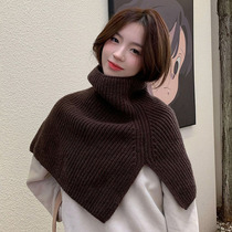 韩版秋冬季时尚围巾女高级感外搭套头围脖咖啡色百搭针织保暖披肩