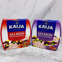 俄罗斯原装进口拉脱维亚KAIJA牌蔬菜沙拉味三文鱼罐头即食220克
