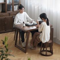 新中式阳台茶桌实木家用小户型泡茶台黑胡桃白蜡木茶桌椅组合瑞泽