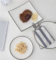 牛排盘子西餐盘创意网红北欧釉下彩西式餐具陶瓷刀叉套装家用菜盘