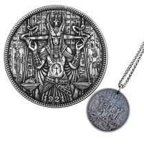 狼神阿努比斯古埃及象形文字心脏与羽毛复古把玩硬币吊坠欧美文玩