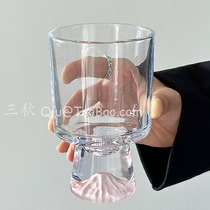 三秋Sanq粉色山脉玻璃杯子水杯高级感小众创意高脚杯饮品杯咖啡杯