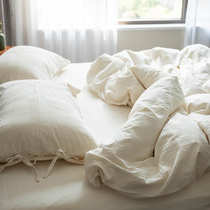 仔普北欧 原生态无漂染全棉白色床上四件套纯棉被套床单1.5/1.8米