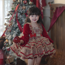 女童洛丽塔公主裙圣诞节洋装宝宝生日周岁礼服蓬蓬连衣裙红色年服