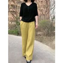 套装2023夏季新款黑色打底衫黄色阔腿裤时尚显瘦女潮流简约两件套
