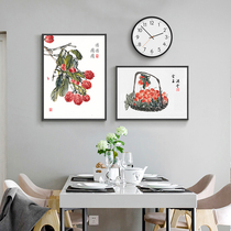 新中式餐厅装饰画客厅沙发背景墙挂画带钟表饭厅组合壁画招财风水