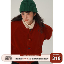 odd maker 灯芯绒棉服女日系复古红色毛绒加厚小众设计感外套冬季