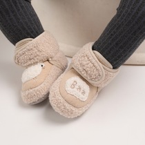 新生婴儿学步鞋加绒保暖防滑加厚棉靴子宝宝不掉软底棉鞋毛毛鞋子
