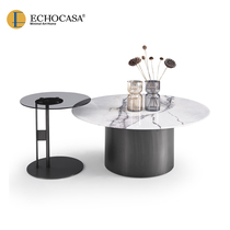 ECHOCASA意式简约大理石茶几圆形轻奢现代小户型客厅茶桌高低组合