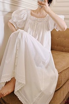 法式宫廷公主风纯棉睡裙女夏短袖白色赫本风睡衣高级感家居服长裙