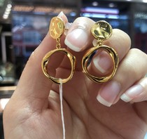 香港六福珠宝专柜正品999足金黄金5G工艺光面圆片黄金耳环耳钉