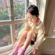 蓝小爸女童娃娃领衬衫2023春季新款韩版洋气刺绣宝宝长袖上衣潮