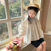 蓝小爸女童娃娃衫2023春季新款韩版洋气衬衫宝宝可爱长袖立领上衣