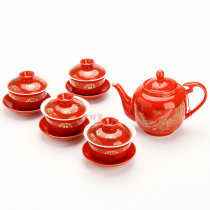 婚庆用品喜杯喜碗套装红色盖碗婚庆茶碗新人敬茶杯婚礼红茶壶结婚