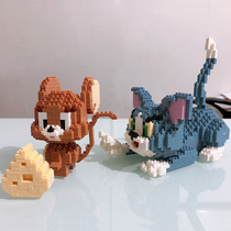 微型拼装小颗粒拼图钻石益智积木玩具成人女生猫和老鼠摆件3d立体