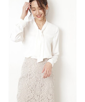 日本原单2023夏女式通勤飘带上衣雪纺衬衣出口外贸优雅长袖衬衫