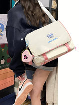 韩国绣花星星斜挎包 帆布潮牌背包大容量女通勤书包单肩挎包
