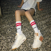 长袜子女秋冬季中筒韩国高腰学院风日系条纹两杠袜情侣男袜滑板袜