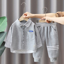 春季洋气衬衫两件套开衫网红套装韩版分体婴儿衣服男宝宝外出服春