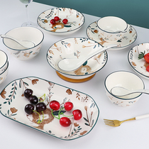 一鹿有你6-10人日式碗碟套装家用陶瓷餐具创意个性米饭碗盘子组合