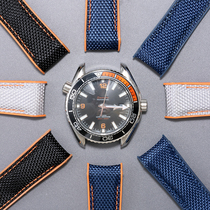 适配欧米茄海马海洋宇宙600四分之一橙尼龙帆布硅胶橡胶手表带男