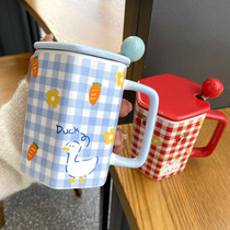可爱卡通小清新陶瓷杯带盖勺马克杯家用早餐牛奶咖啡杯学生宿舍杯