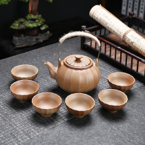 仿柴烧粗陶功夫茶具套装仿古茶具汉陶土手工浮雕茶杯茶壶盖碗茶海