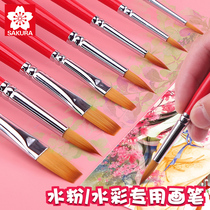 日本樱花画笔套装美术生专用水粉笔油画笔单支水彩毛笔水彩画笔色彩颜料笔平头圆头排笔刷子绘画专业尼龙画笔
