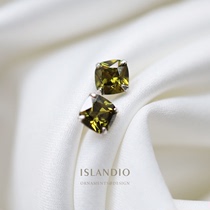 ISLANDIO原创新品橄榄绿宝石纯银耳钉5mm极简高级时尚感925银饰女