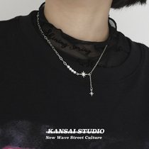 KANSAI新款珍珠六芒星细款ins小众设计嘻哈拼接项链个性潮流饰品