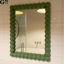 绿色卫生间浴室镜子中古异形玄关装饰法式复古挂墙化妆壁挂梳妆镜