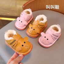 冬季叫叫鞋婴幼儿学步鞋加绒棉鞋男女0-1-2岁3卡通宝宝鞋软底加厚