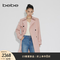 bebe2023春季新品女士中长款双排扣气质腰带风衣外套141201